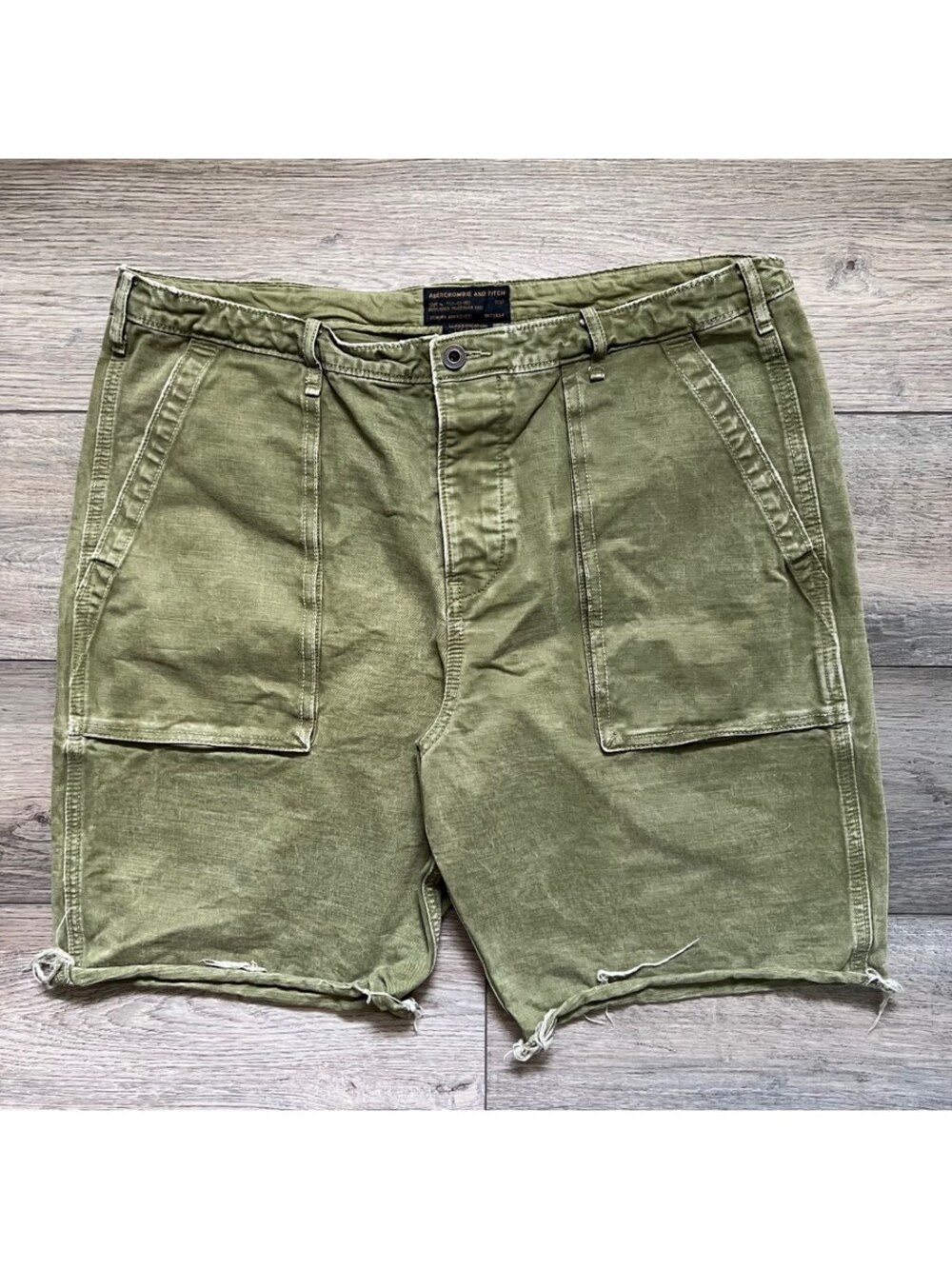VTG Abercrombie & Fitch Men's 36 Cargo Shorts Olive Green Cotton Raw Hem Army